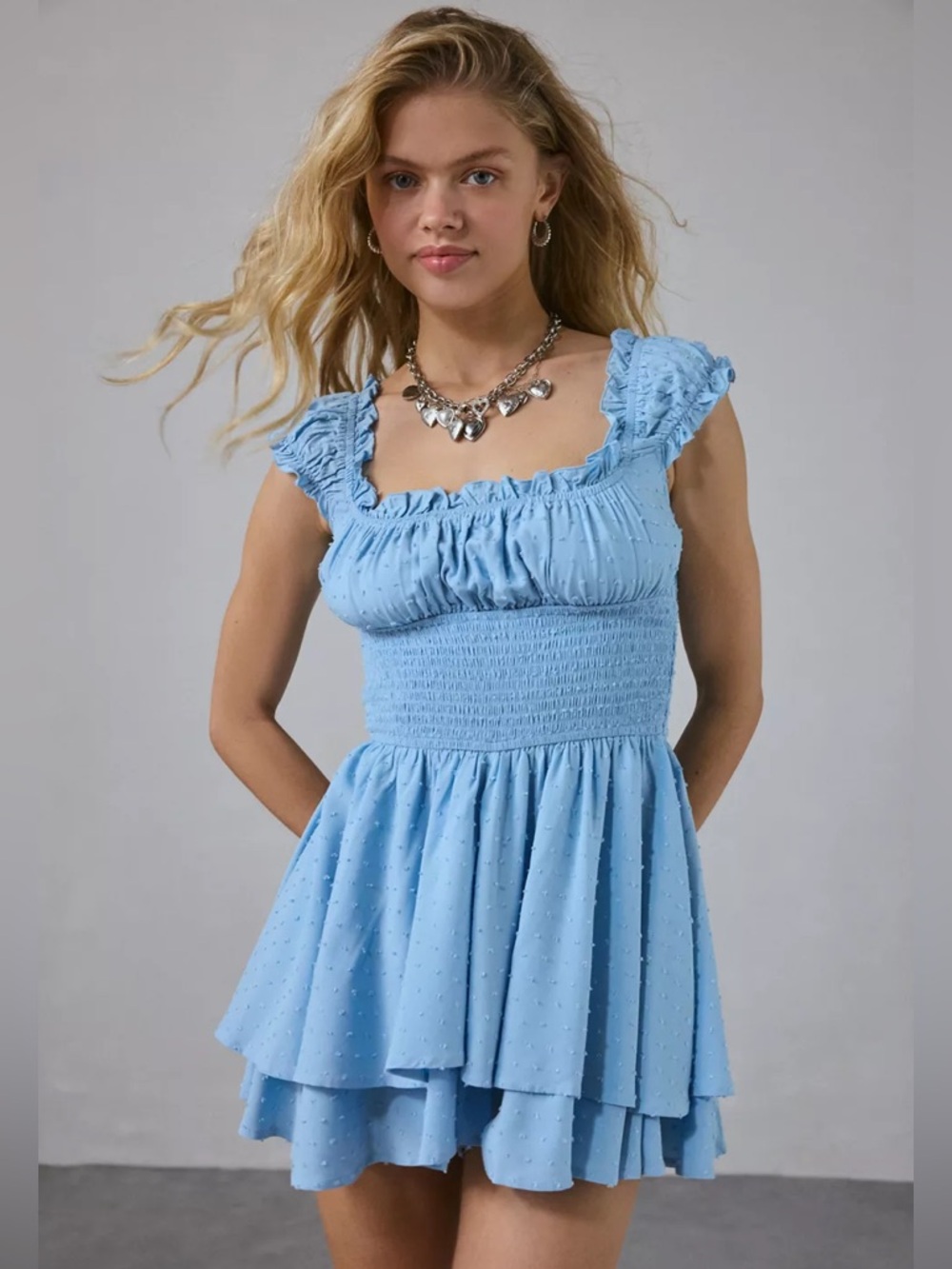 Urban Outfitters Rosie Smocked Tiered Ruffle Romper – NWT XS